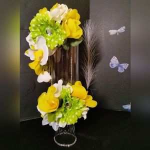 Yellow & Green Polka Dot Floral Illuminating Candle Centerpiece